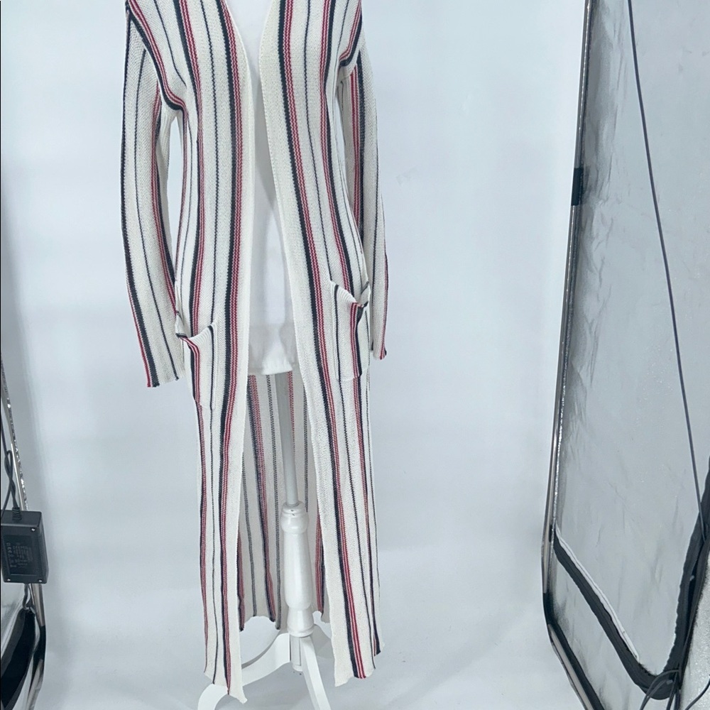 Lost + Wander Striped Knit Duster Cardigan Cream Red Blue XS S Women Boho - Picture 3 of 10